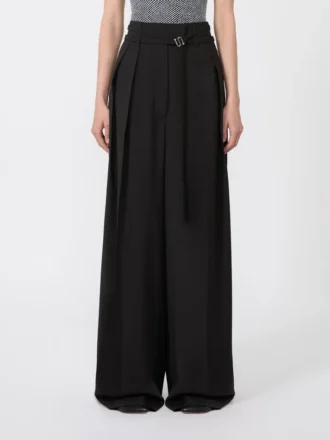 Wide-fit stretch wool trousers, black