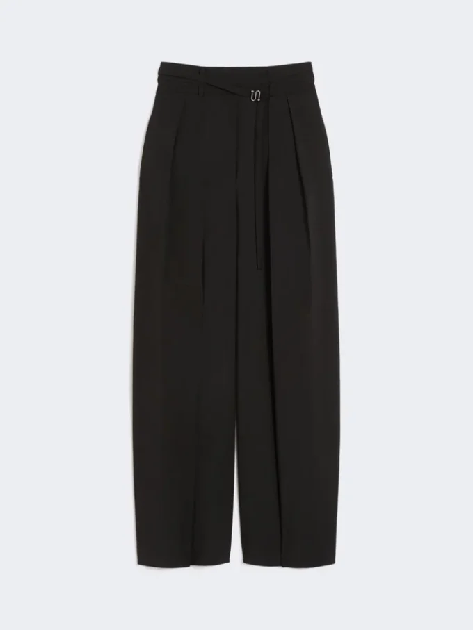 Wide-fit stretch wool trousers, black Wide-fit stretch wool trousers, black