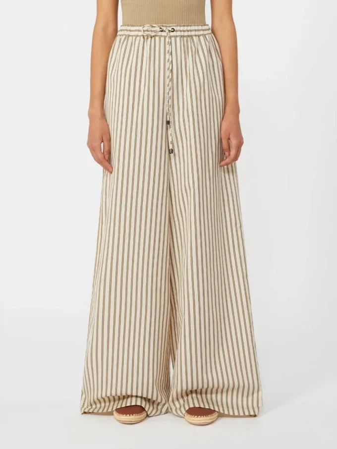Wide-fit striped cotton and silk canvas trousers, beige Wide-fit striped cotton and silk canvas trousers, beige