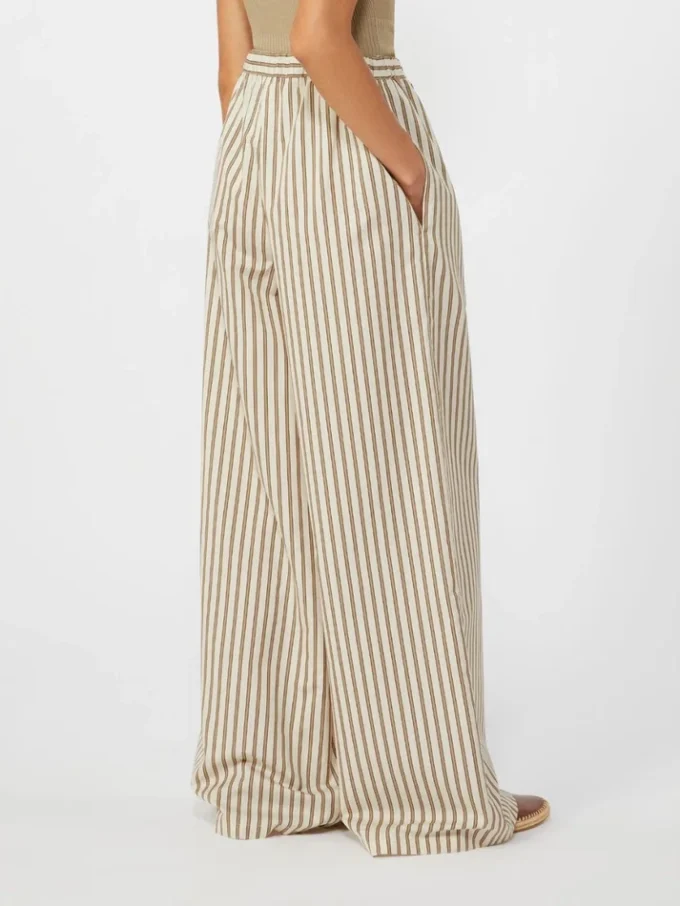 Wide-fit striped cotton and silk canvas trousers, beige Wide-fit striped cotton and silk canvas trousers, beige