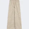 Wide-fit striped cotton and silk canvas trousers, beige Wide-fit striped cotton and silk canvas trousers, beige