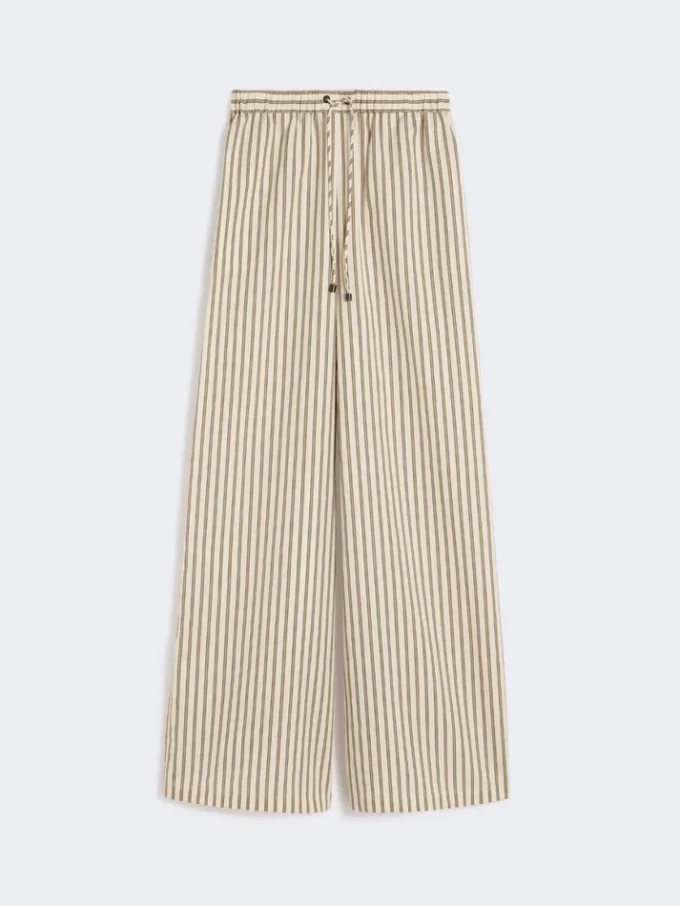 Wide-fit striped cotton and silk canvas trousers, beige Wide-fit striped cotton and silk canvas trousers, beige