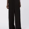 Wide-fit viscose satin trousers, black Wide-fit viscose satin trousers, black