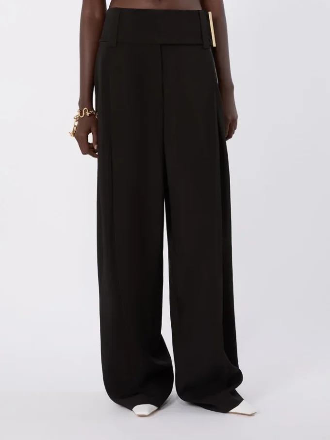 Wide-fit viscose satin trousers, black Wide-fit viscose satin trousers, black