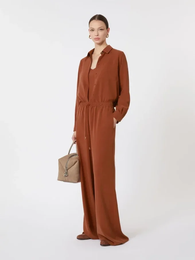 Wide-fit washed silk trousers, terra cotta Wide-fit washed silk trousers, terra cotta