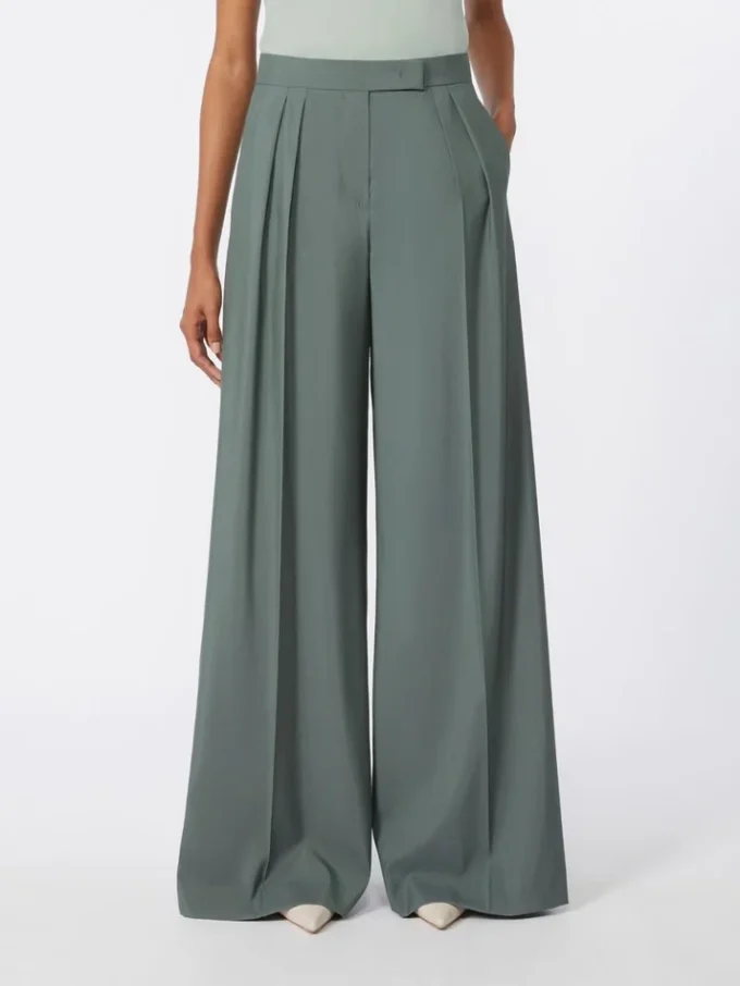 Wide-fit wool and silk trousers, dark green Wide-fit wool and silk trousers, dark green