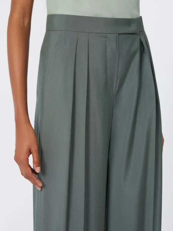 Wide-fit wool and silk trousers, dark green Wide-fit wool and silk trousers, dark green