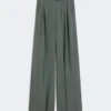 Wide-fit wool and silk trousers, dark green Wide-fit wool and silk trousers, dark green