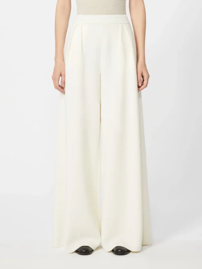 Wide-fit wool trousers, silk