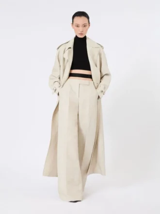 Wide-leg trousers in linen drill, sand