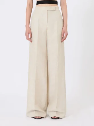 Wide-leg trousers in linen drill, sand