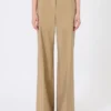 Wide trousers in wool and silk poplin, camel Wide trousers in wool and silk poplin, camel