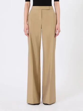 Wide trousers in wool and silk poplin, camel