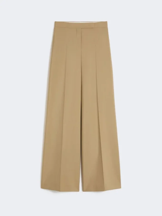 Wide trousers in wool and silk poplin, camel Wide trousers in wool and silk poplin, camel