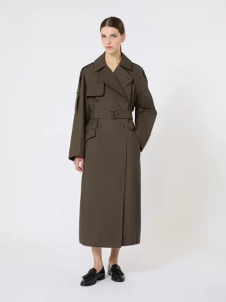 Wide water-repellent twill trench coat, green Wide water-repellent twill trench coat, green