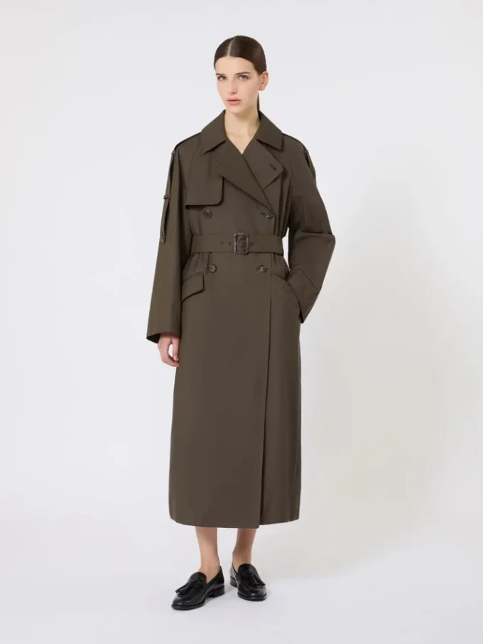 Wide water-repellent twill trench coat, green Wide water-repellent twill trench coat, green