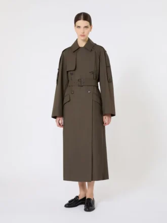 Wide water-repellent twill trench coat, green Wide water-repellent twill trench coat, green