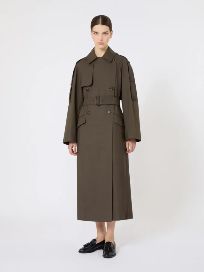 Wide water-repellent twill trench coat, green Wide water-repellent twill trench coat, green
