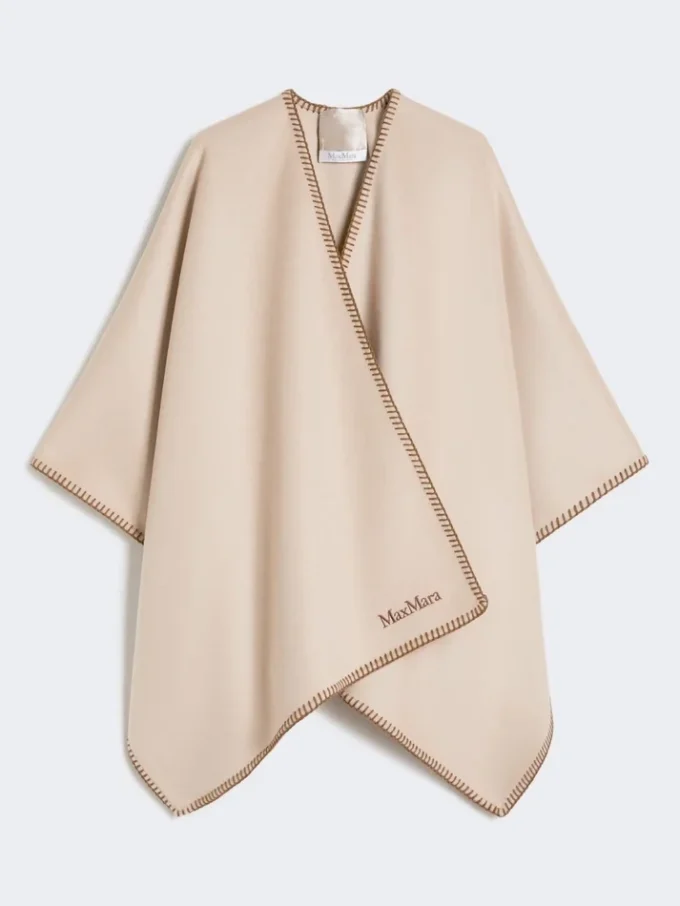 Wool and cashmere cape with belt, sand