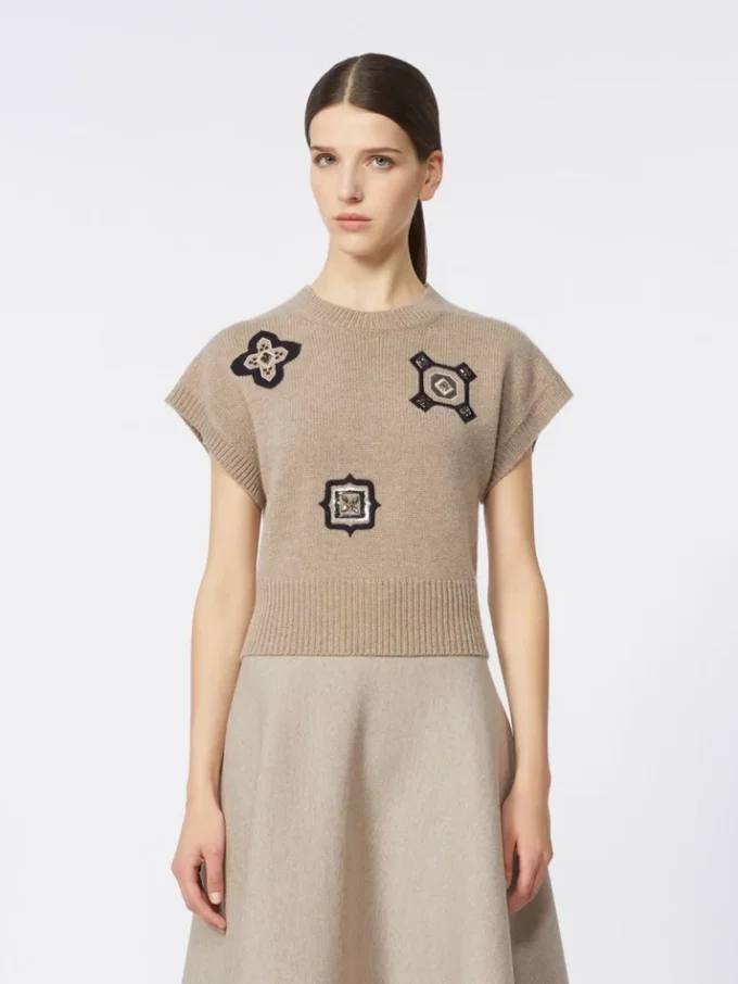 Wool and cashmere cropped sweater, sand Wool and cashmere cropped sweater, sand