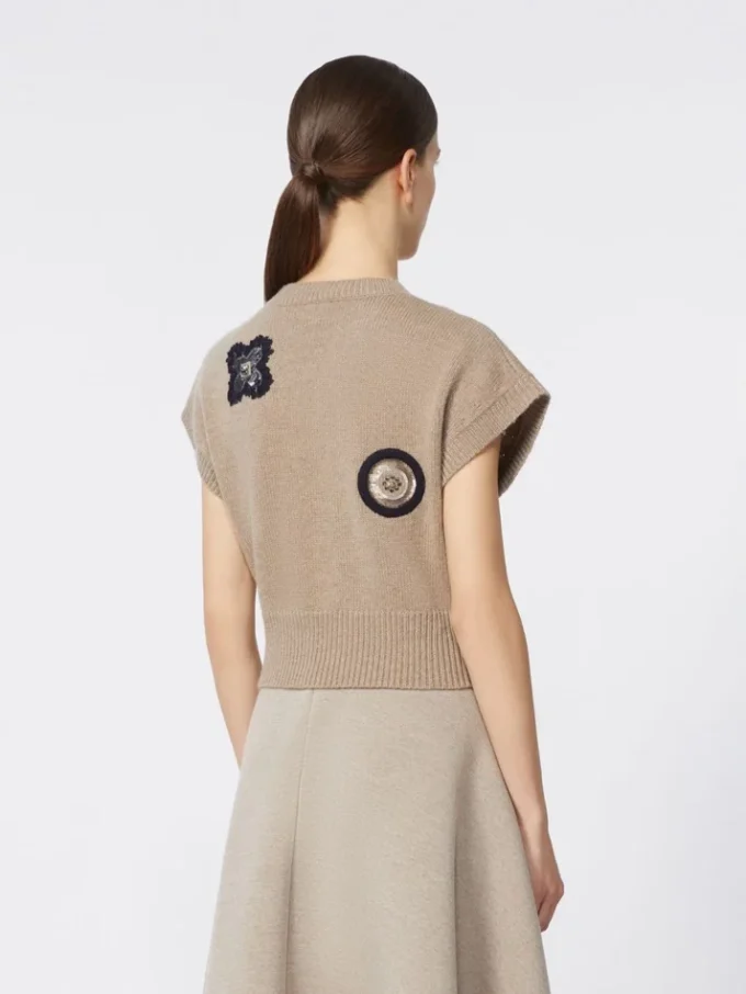 Wool and cashmere cropped sweater, sand Wool and cashmere cropped sweater, sand