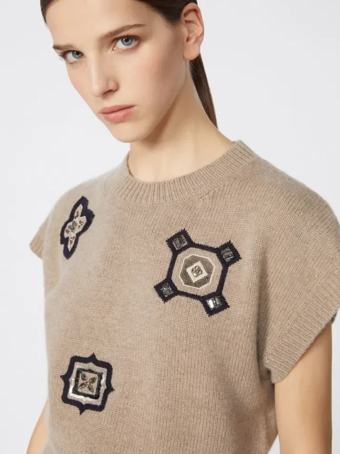 Wool and cashmere cropped sweater, sand Wool and cashmere cropped sweater, sand