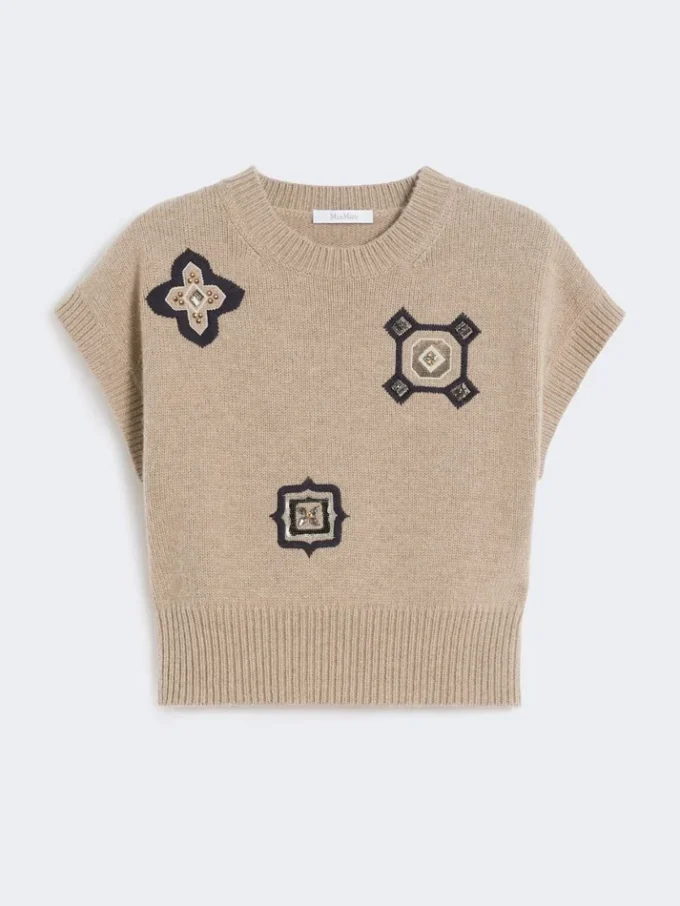 Wool and cashmere cropped sweater, sand Wool and cashmere cropped sweater, sand