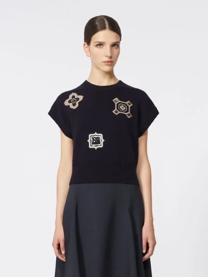 Wool and cashmere cropped sweater, ultramarine Wool and cashmere cropped sweater, ultramarine