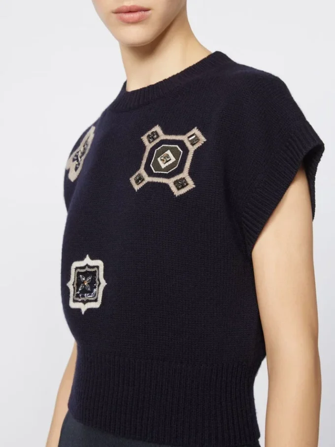 Wool and cashmere cropped sweater, ultramarine Wool and cashmere cropped sweater, ultramarine