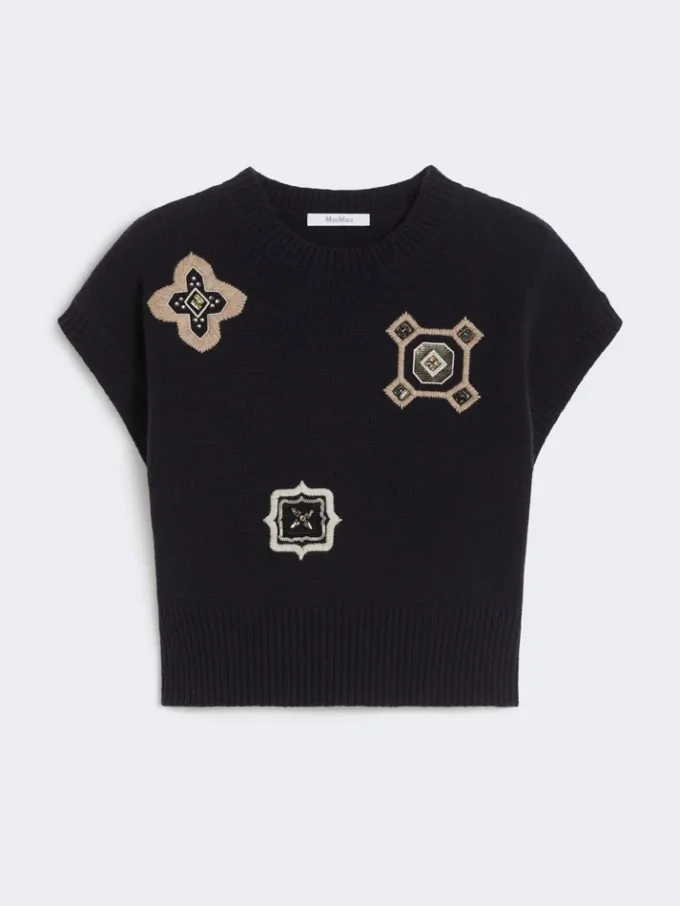 Wool and cashmere cropped sweater, ultramarine Wool and cashmere cropped sweater, ultramarine