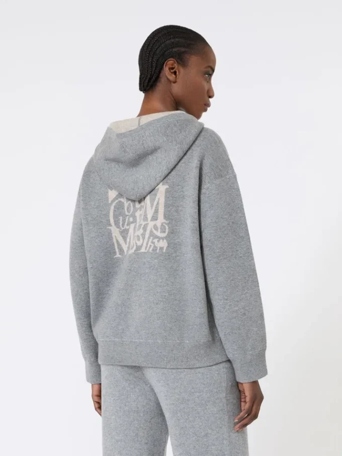 Wool and cashmere hooded cardigan, medium grey Wool and cashmere hooded cardigan, medium grey