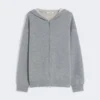 Wool and cashmere hooded cardigan, medium grey Wool and cashmere hooded cardigan, medium grey