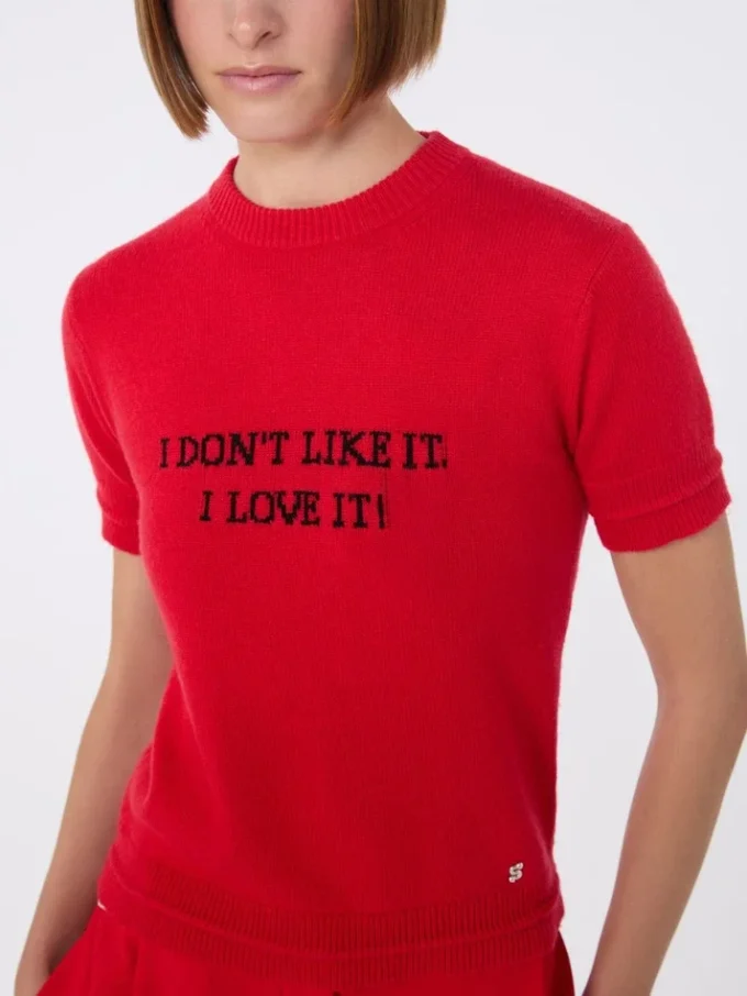 Wool and cashmere-knit t-shirt, red Wool and cashmere-knit t-shirt, red