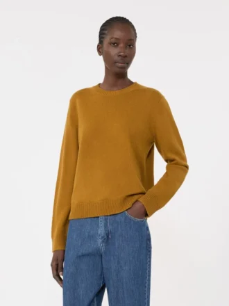 Wool and cashmere sweater with patch detail, mustard