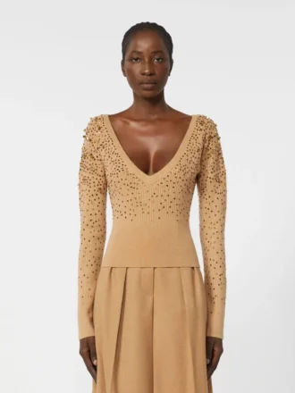 Wool and cashmere v-neck sweater, camel