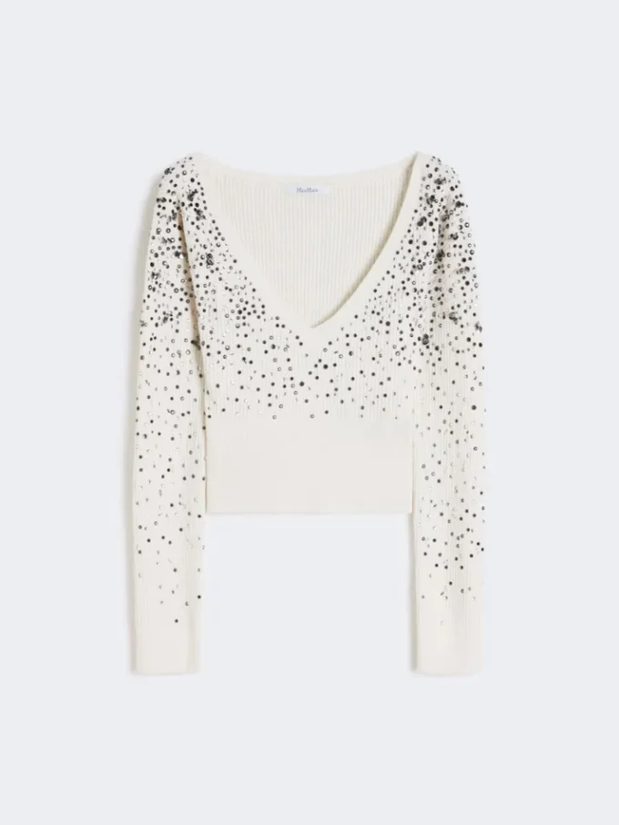 Wool and cashmere v-neck sweater, ivory Wool and cashmere v-neck sweater, ivory