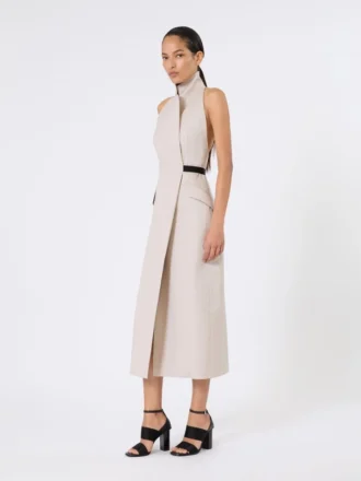 Wool and cotton canvas dress, beige