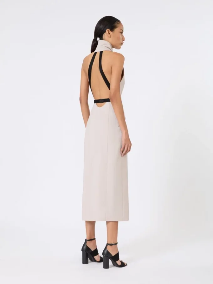 Wool and cotton canvas dress, beige