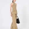 Wool and silk poplin sleeveless jacket, camel Wool and silk poplin sleeveless jacket, camel