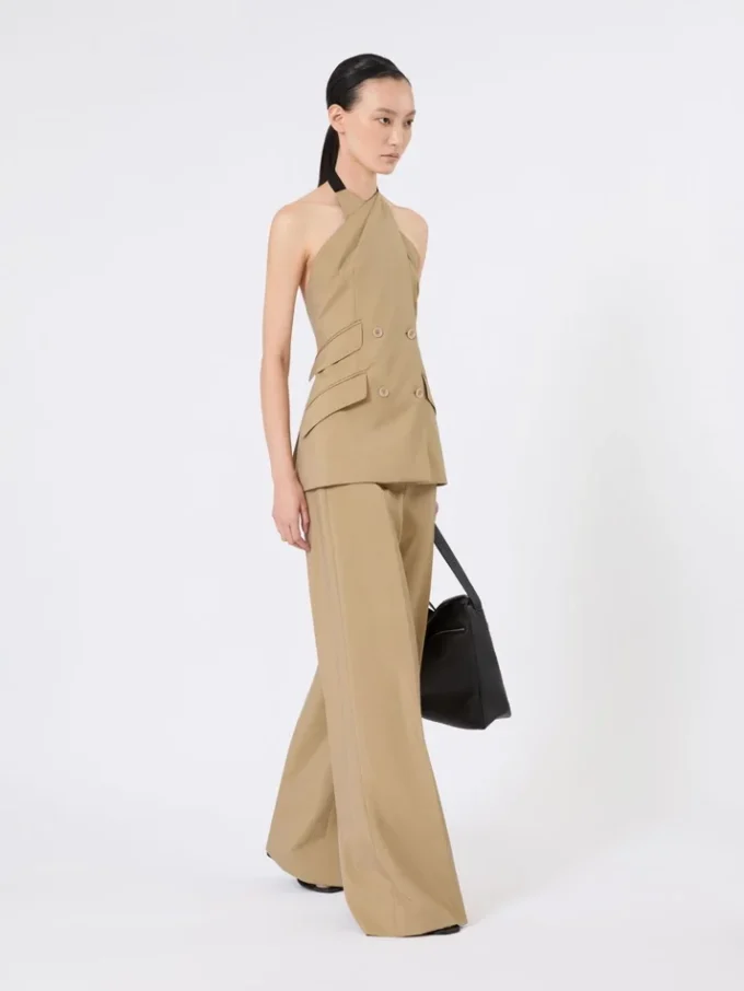 Wool and silk poplin sleeveless jacket, camel Wool and silk poplin sleeveless jacket, camel