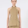 Wool and silk poplin sleeveless jacket, camel Wool and silk poplin sleeveless jacket, camel