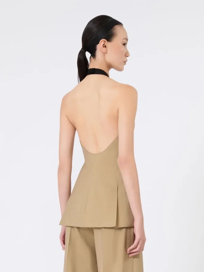 Wool and silk poplin sleeveless jacket, camel Wool and silk poplin sleeveless jacket, camel