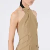 Wool and silk poplin sleeveless jacket, camel Wool and silk poplin sleeveless jacket, camel