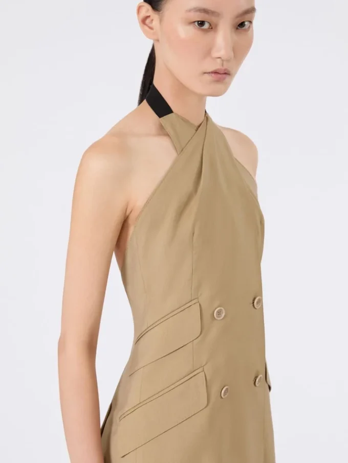 Wool and silk poplin sleeveless jacket, camel Wool and silk poplin sleeveless jacket, camel