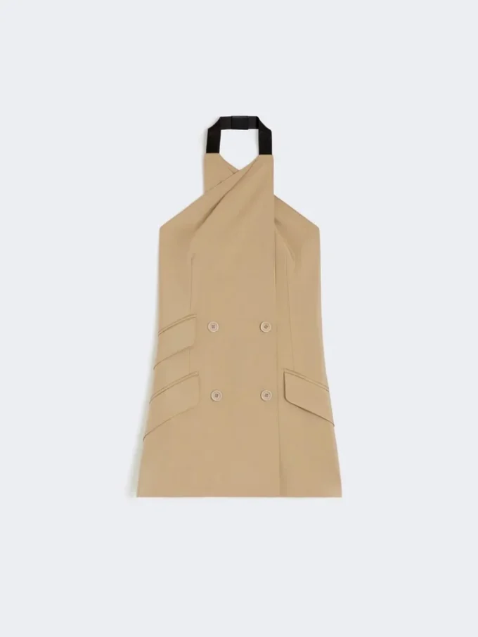 Wool and silk poplin sleeveless jacket, camel Wool and silk poplin sleeveless jacket, camel