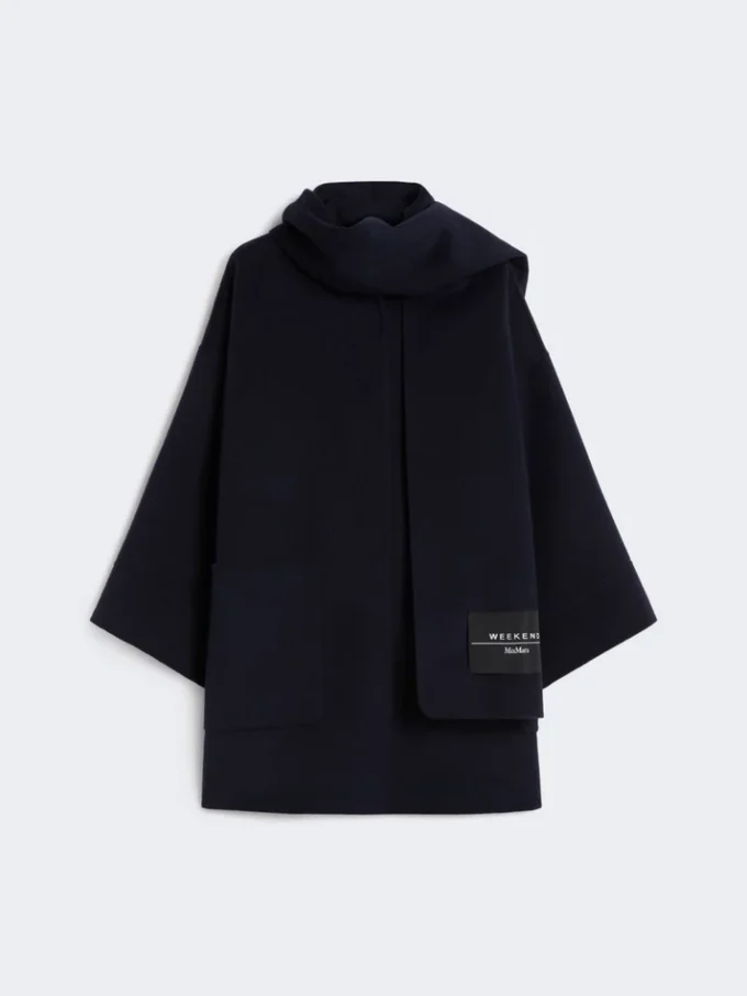 Wool-blend coat with scarf, navy