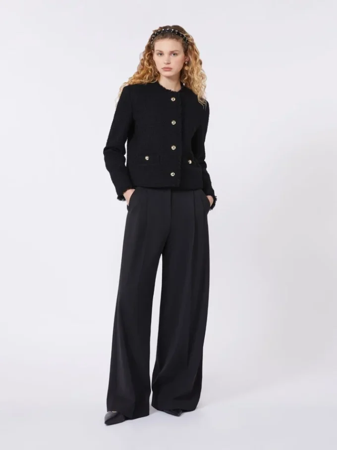 Wool-blend crew-neck jacket, black