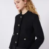 Wool-blend crew-neck jacket, black