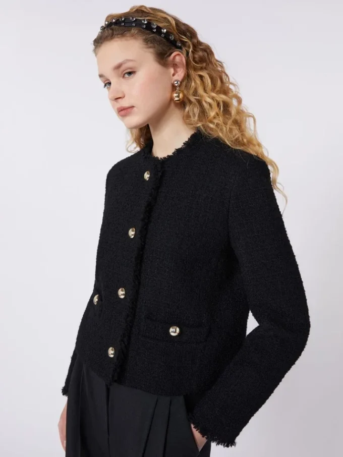 Wool-blend crew-neck jacket, black