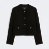 Wool-blend crew-neck jacket, black